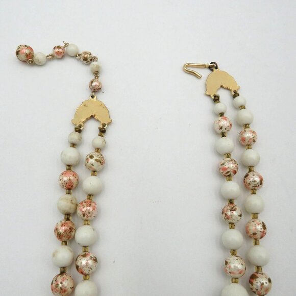 Vintage Necklace Double Strand 13" Cream Gold Speckled Graduated Beads Japan - Picture 4 of 9